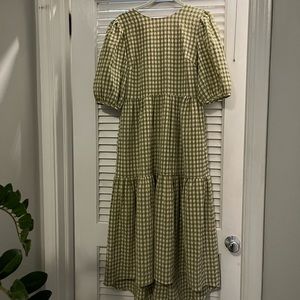 Green gingham maxi dress with poof sleeves